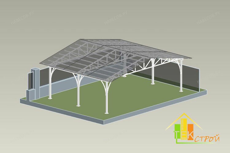 Проект двускатного навеса для автомобилей
